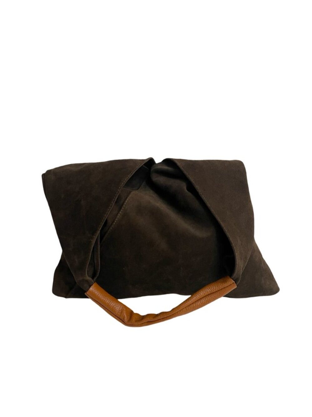 Dark Chocolate Brown Italian Suede Hobo Shoulder Bag Made in Italy Leather Handl - Picture 6 of 17